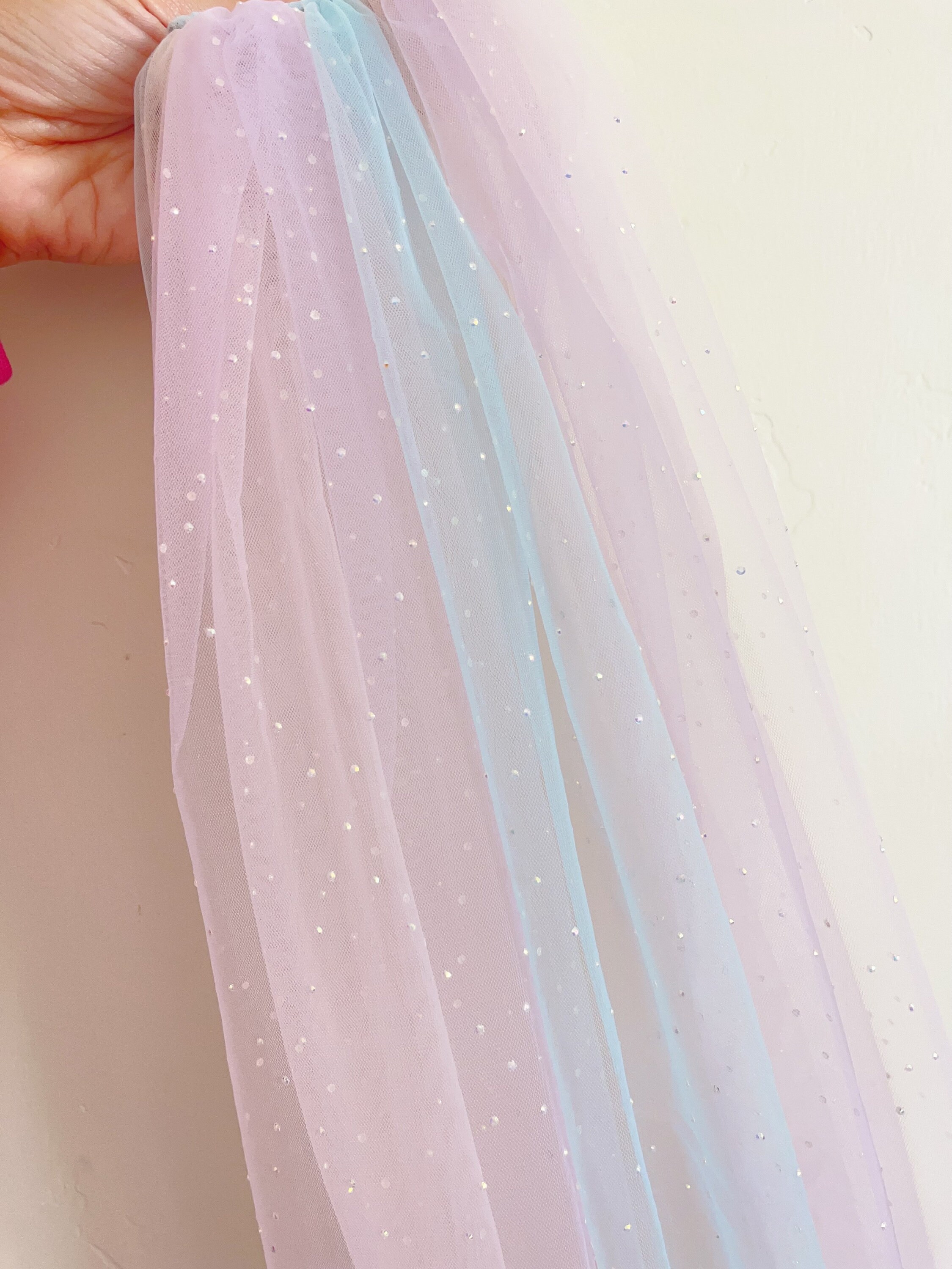 Unicorn Bridal Veil, Blue Pink Shinning Ombre Veil, Unique Wedding Veil