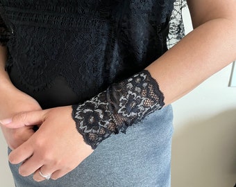 Black Stretch Lace Arm Cuff: Tattoo Cover, Wrist Bracelet 1 piece
