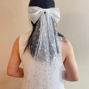 Starry Tulle Bridal Bow Veil - Wedding Hair Clip