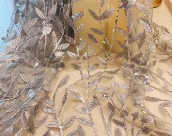 Sequin grey Leaf Wedding Veil: Glittering Bridal Veil (54 inch)