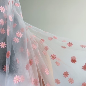 beige wedding veil pink Flower vine veil, Embroidered flower veil, Floral wedding veil, Bridal veil with flowers, Unique wedding veil