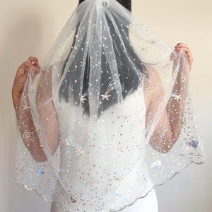 Beach wedding veil Sea shell veil with starfish wedding sequins veil Mermaid veil Sea Star Veil Starfish veil Ocean Shell shinning veil