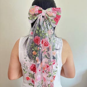 Embroidered Wildflower Bridal Hair Bow: Pink Tulle Veil Alternative image 3