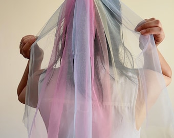 Unicorn bridal veil, Rainbow ombre veil, Unique bridal veil, Rainbow wedding veil, Wedding veil unique, Pastel ombre veil, Rainbow tulle