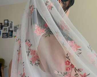 Wildflower veil, Longer style,Embroidered color flower veil, Floral blooms wedding veil, Bridal veil with flowers, Unique wedding veil