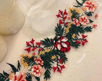 Handgemachter Marienkäfer Brautgürtel: Bestickte Blumen Schärpe