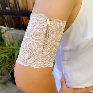 1piece arm band  stretch gothic lace floral lace arm cuff cover scar tattoo with chain tan pink black white wedding sleeve arm warmers