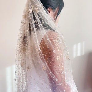 Beige Shinning Star Bridal Veil Sequin Veil Unique Wedding Veil
