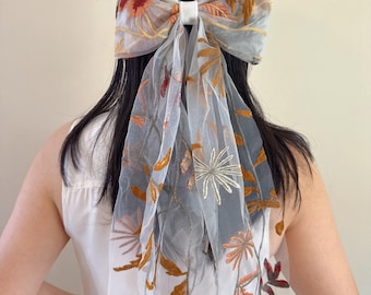 Embroidered fall Wildflower Bridal Hair Bow: Autumn Wedding Veil Alternative