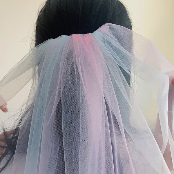 Unicorn bridal veil, Rainbow ombre veil, Unique bridal pink blue wedding veil, Wedding veil unique, Pastel ombre veil, Rainbow tulle veil