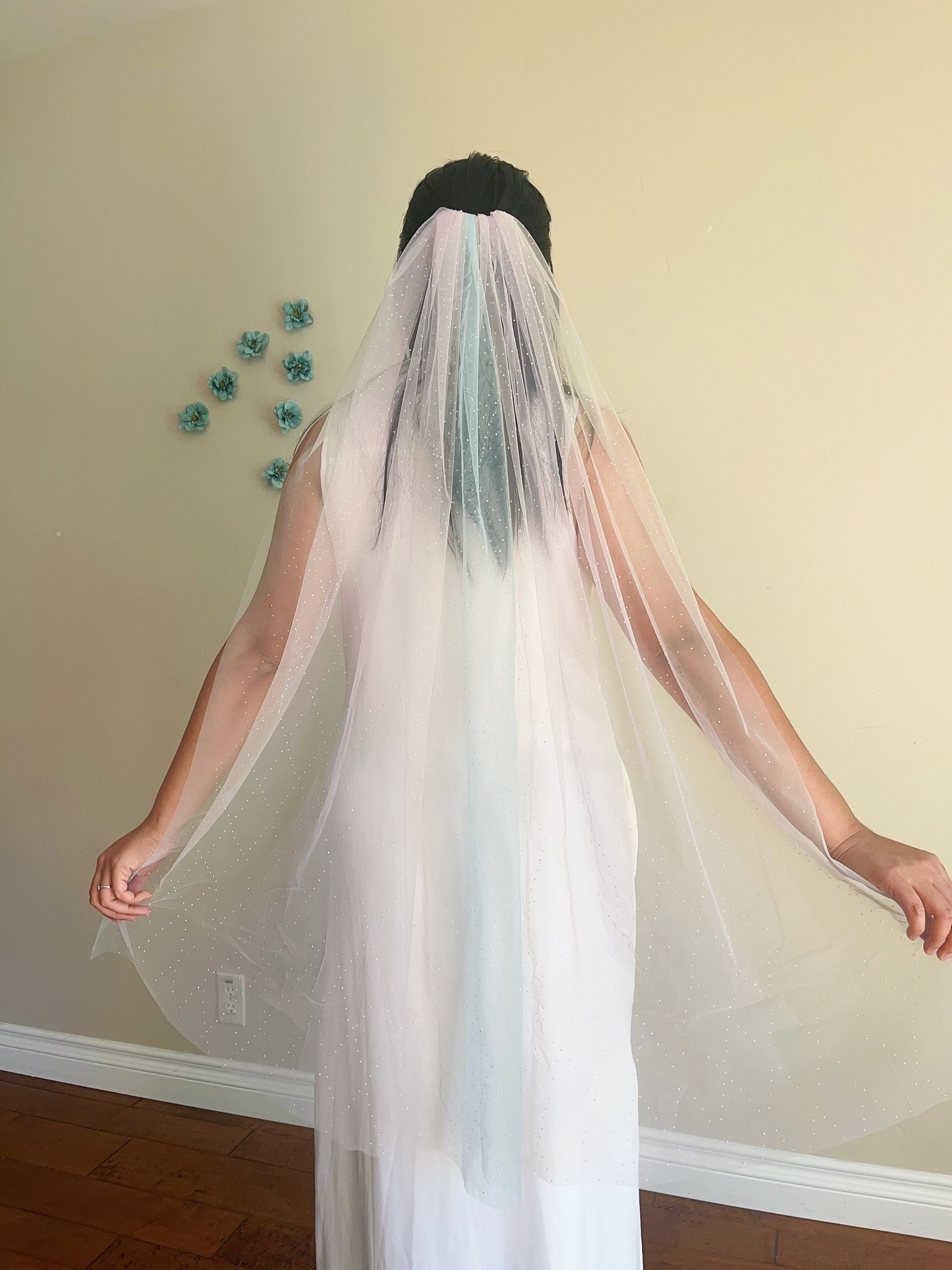 Unicorn Bridal Veil, Blue Pink Shinning Ombre Veil, Unique Wedding Veil