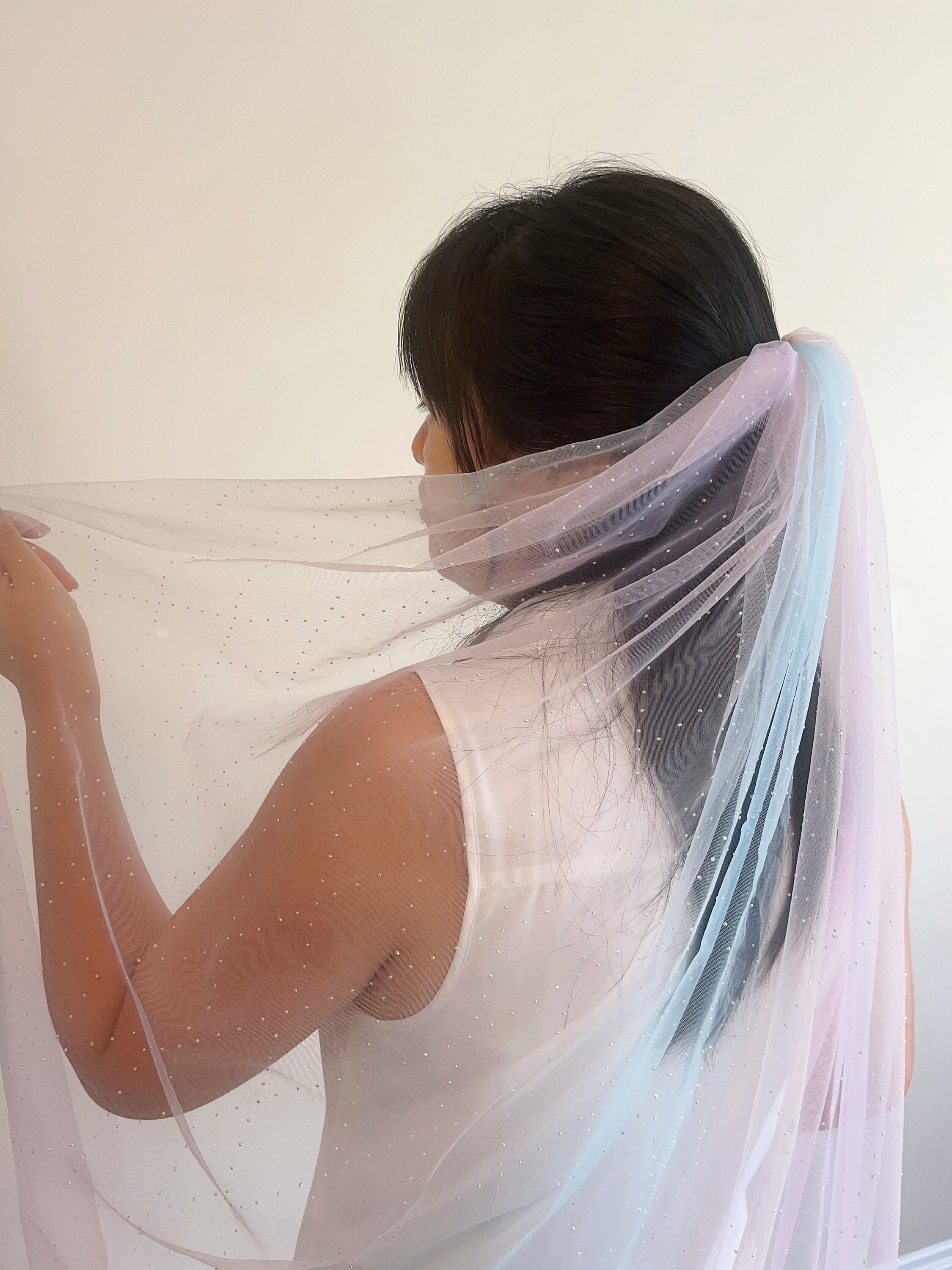Unicorn Bridal Veil, Blue Pink Shinning Ombre Veil, Unique Wedding Veil