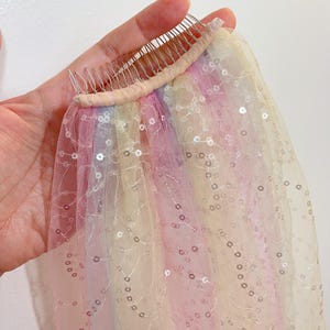 Rainbow Sequin Bridal Veil: Pastel Ombre Tulle, Metal Comb