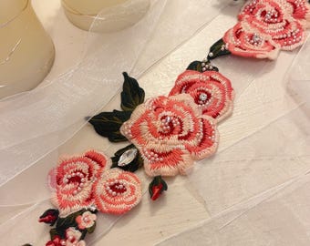 Handgemachte Florale Braut Schärpe: Brautjungfer Gürtel Rosenblume Bestickt