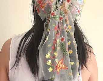 Embroidered Wildflower Bridal Hair Bow, Unique Veil Alternative