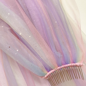 rainbow pride colorful veil, sparkle glitter veil unique wedding bridal veil alternative fingertip length Sparkly Rainbow sequin Bridal Veil
