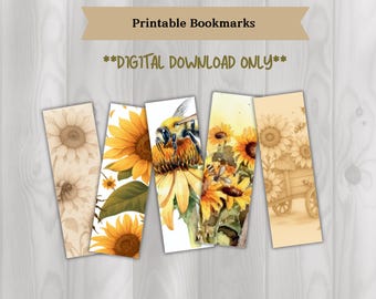 Printable bookmarks - sunflowers & bees