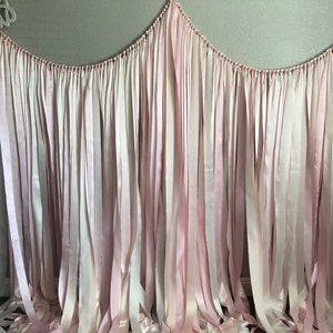 Peach Pink Ivory Ribbon Backdrop | photo booth wedding bridal shower baby shower, selfie station bachelorette birthday party