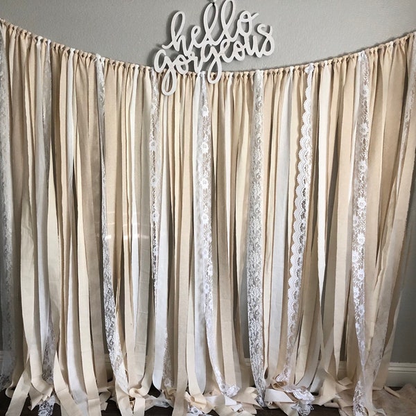 Shabby Chic Wedding Decor, Rustic Backdrop, Neutral Ivory White Bridal Shower, Photo Prop, Baby Shower, Woodland Nursery, gender neutral