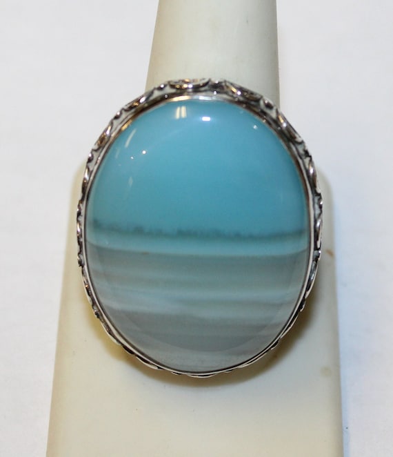 Handmade Sterling Silver Blue Ocean Agate Ring