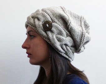 Winter hat women, knitted hats for women, slouch hat, Outdoors gift, Knit Accessories, wool hat with button womens gift