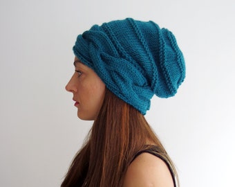 Knit hat Winter hat woman Slouchy Beanie Petrol blue hat Knitted hat Big baggy hat Oversized hat Slouchy hat Knit accessories Blue wool hat