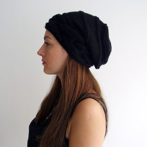 Black knit hat Slouchy beanie Oversized hat Merino hat Slouchy hats Knitted hat Knit accessories Winter hat women Wool hat Big baggy hat