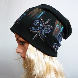 Hand Painted Slouchy beanie, Slouchy cotton hat, Slouchy hat, Slouchy beanie, African accessories, Black beanie, Chemo hat, Chemo headwear