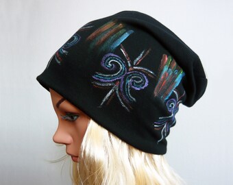 Black Distressed Slouchy Beanie Hat, Chemo Headwear, Slouch  display picture 1