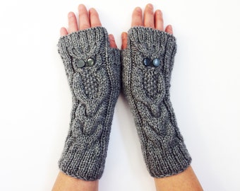 Mitaines, gants hibou en tricot, mitaines hibou, gants en tricot, accessoires en tricot, mitaines, cadeau de Noël, cadeau d'extérieur