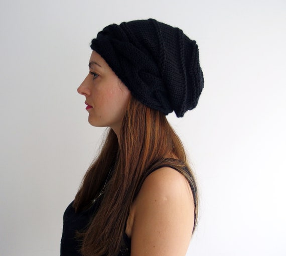 Bonnet en tricot noir Bonnet ample Bonnet oversize Bonnet en laine