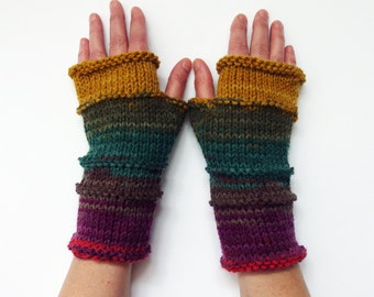 Fingerless  Gloves, Knit Rainbow Gloves, Hand Warmers Multi Color Arm Warmer, Knit Gloves, Knit Accessories, Christmas gift