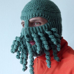 Christmas hat, Knit Ski Mask, Balaclava, Full Face Ski mask, Crazy Hat, Fun Hat, Davy Jones on ski, Octopus Hat, Beard Hat, Winter men hat