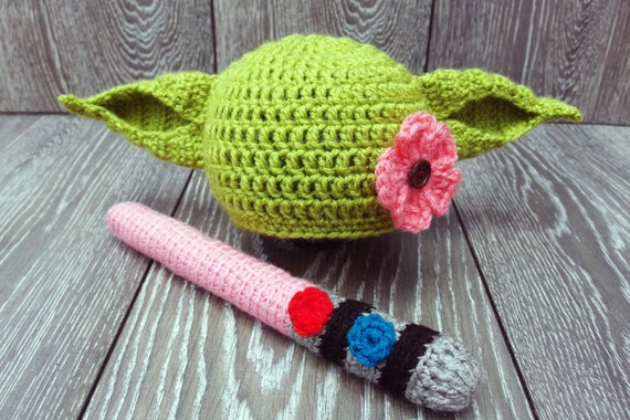 Baby Girl Yoda Hat And Lightsaber Star Wars Baby Girl Yoda Etsy