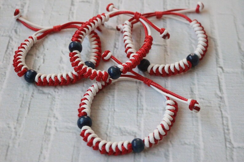 men bracelet adjusted length White and red Amulet bracelet Martenitsa Baba Marta Unisex bracelet bulgarian jewelry Wooden blue beads
