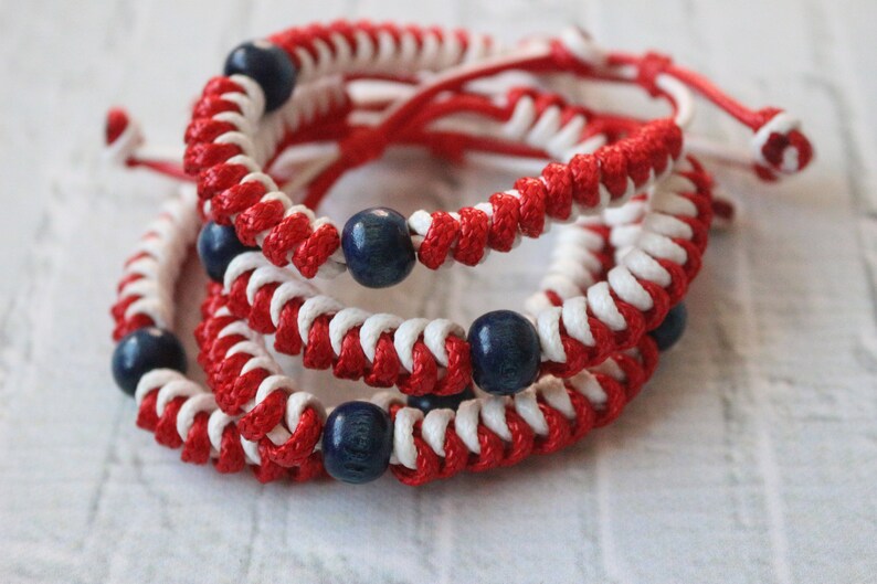 men bracelet adjusted length White and red Amulet bracelet Martenitsa Baba Marta Unisex bracelet bulgarian jewelry Wooden blue beads