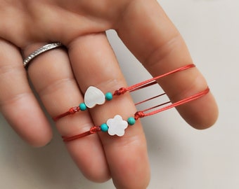 Parelbeschermingsarmband, rode armband voor dames en meisjes, parelmoer, witte hartkralenarmband, witte bloemarmband, turquoise kraal