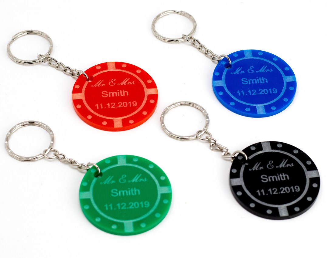 Personalised Poker Chip Keyring, Coloured Acrylic, Mr and Mrs, Best Man ...