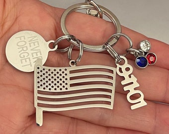 Stainless steel USA Flag keychain, 911 Never Forget, September 11 memorial key chain, USA flag