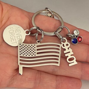 Stainless steel USA Flag keychain, 911 Never Forget, September 11 memorial key chain, USA flag