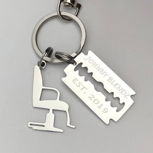 Barber key chain-razor blade-barber chair-gift for barber-personalized Barber key chain-graduation