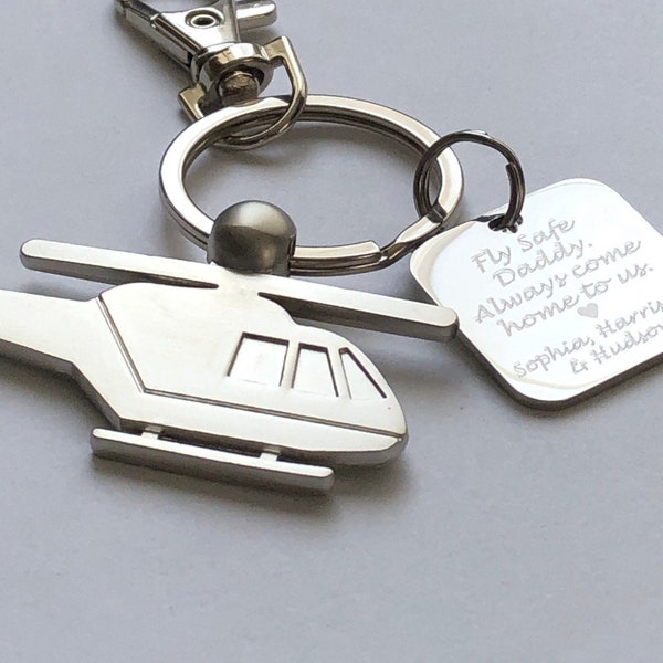 Fly Safe Key chain w/ Helicopter, Always Come Home to Me personalized with names-Safe Pilot Gift, Captain Be Safe Gift