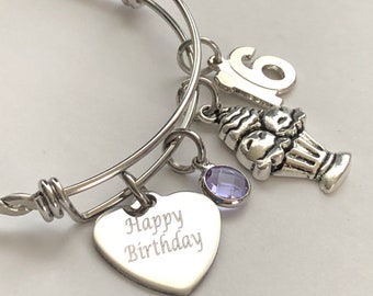 Birthday bracelet-age 13, 15, 16, 18, 21, 25, 30, 35, 40, 45 or 50th personalized Birthday Bracelet-happy birthday charm