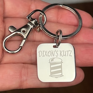 Engraved Barber shop pole keychain-personalized barber key chain-engraved with barber pole and shop name