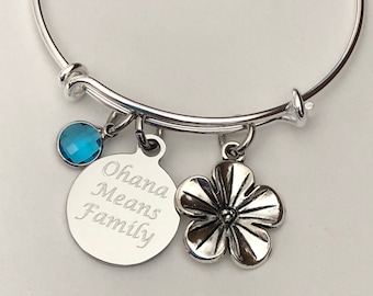 ohana bracelet with birthstone-ohana means family bracelet-great for stacking and layering