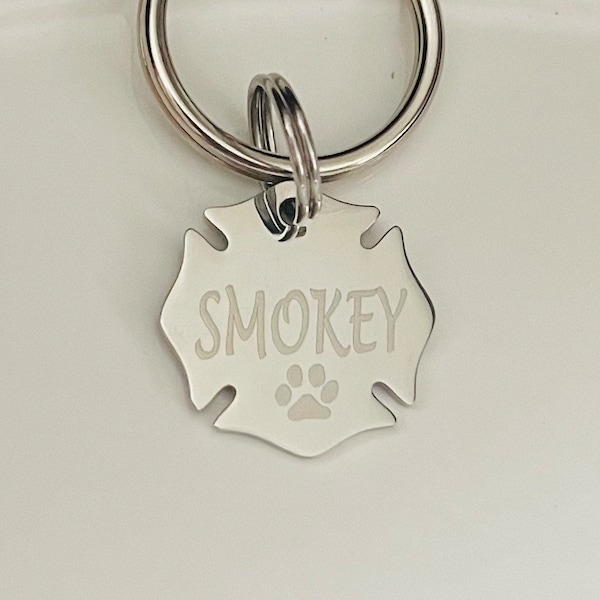 Stainless Steel Fire Fighter Shield Dog tag-Dog ID-engraved Fire Fighter shield -personalized with name and telephone number on back