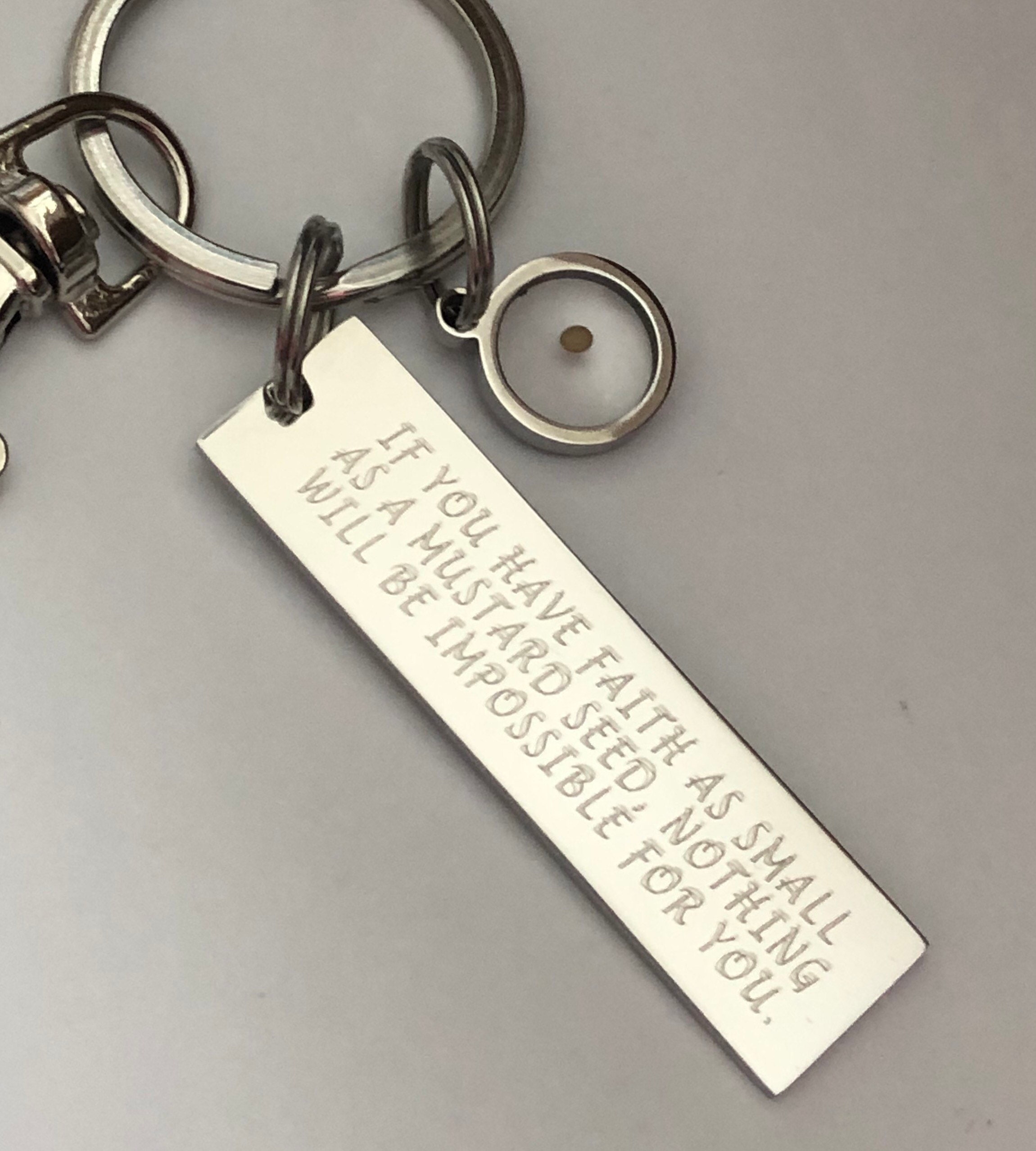Engraved Stainless Steel Mustard Seed Keychain: Faith Gift - Etsy