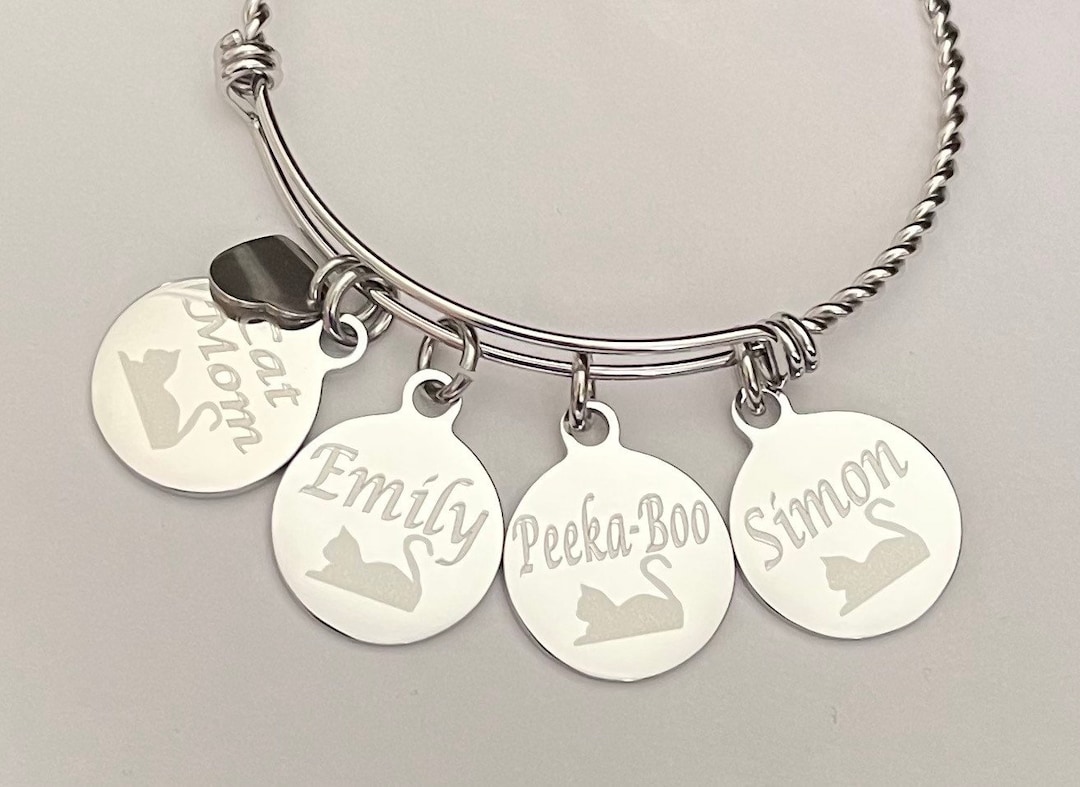 Cat Mom Bracelet-engraved Personalized Bracelet-cat Mom Bracelet With Cat Namesgreat for ...