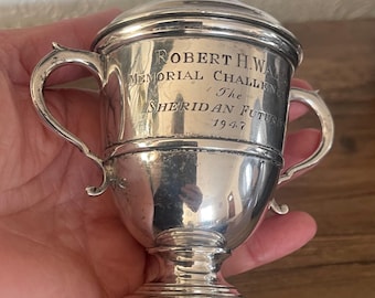 Vintage 1947 Peter Guille sterling silver Horse Trophy Cup Sheridan Futurity Wyoming-5” tall-weight 5.49 ounces