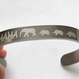 Mama Elephant engraved cuff with Baby elephants-personalized engraved cuff-stainless steel